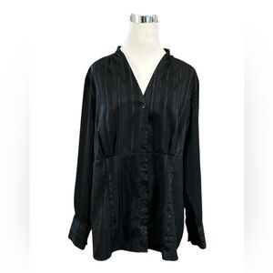 Croft & Barrow Stretch Women's Black 2X Plus Top Shiny Stripes Button Up Shirt